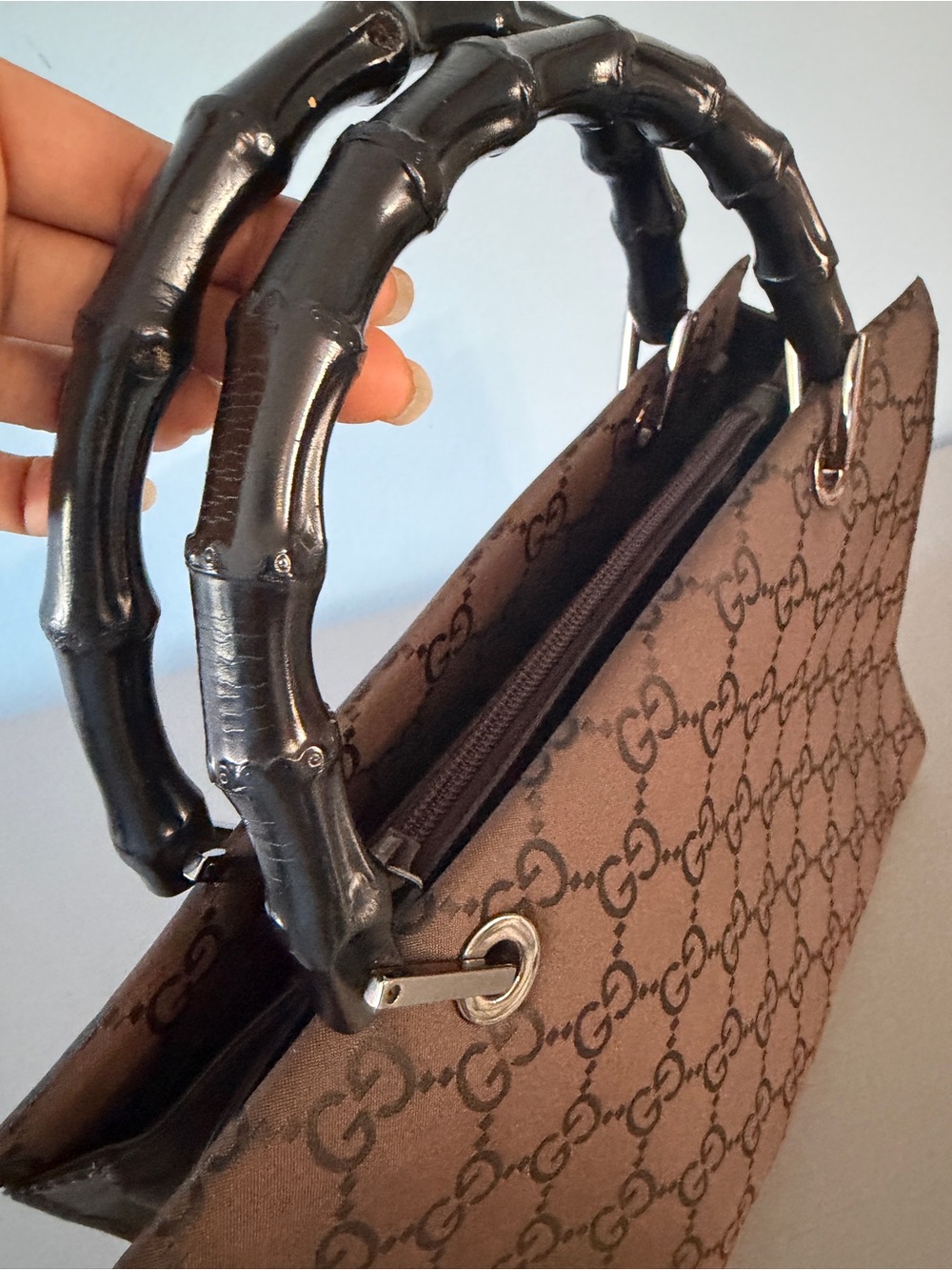 Authentic Gucci Brown GG nylon with Bamboo Handles - Picture 2 of 7